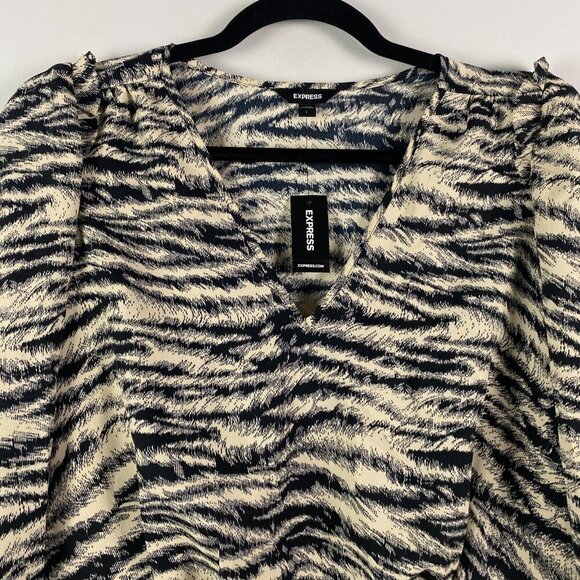 Express Animal Print Puff Sleeve Blouse Size Large V Neck Long Sleeve - Picture 2 of 11